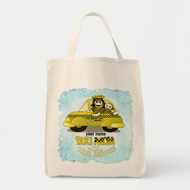 Sock Monkey Taxi Mum custom name Tote Bag (Front)