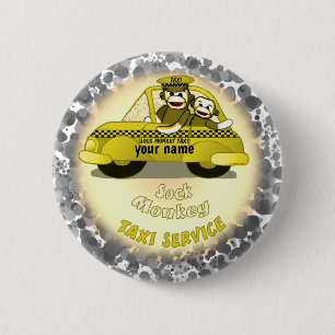Sock Monkey Taxi  pin button