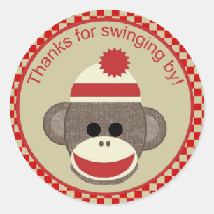 Sock Monkey thanks for swinging by sticker red
