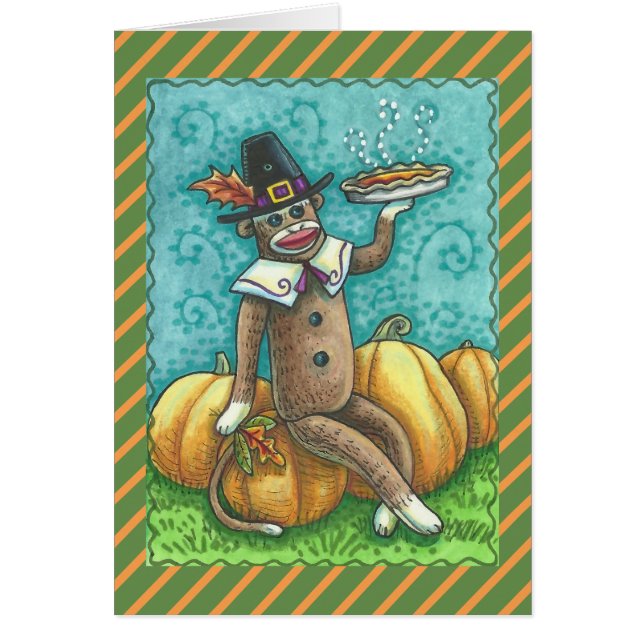 SOCK MONKEY THANKSGIVING GREETING CARD Blank (Front)