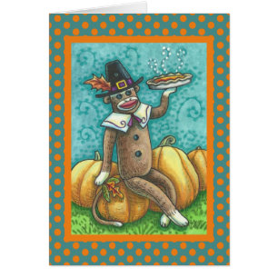 SOCK MONKEY THANKSGIVING GREETING CARD Blank