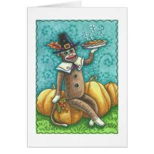 SOCK MONKEY THANKSGIVING GREETING CARD Blank