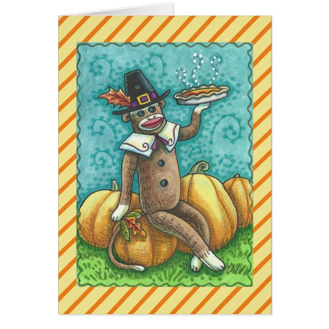 SOCK MONKEY THANKSGIVING GREETING CARD Blank (Front)