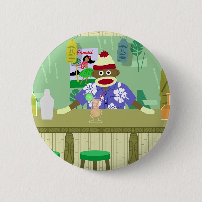 Sock Monkey Tiki Bar 6 Cm Round Badge (Front)