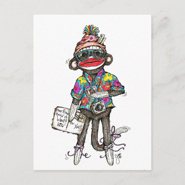 Sock Monkey Tourist Postcard (Front)