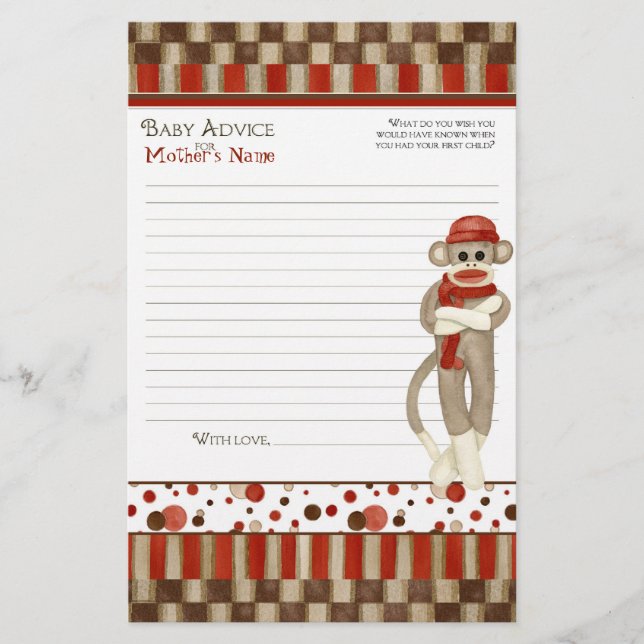 Sock Monkey, Tricycle, Boy Baby Shower Advice (Front)
