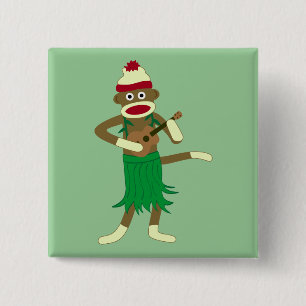 Sock Monkey Ukulele 15 Cm Square Badge