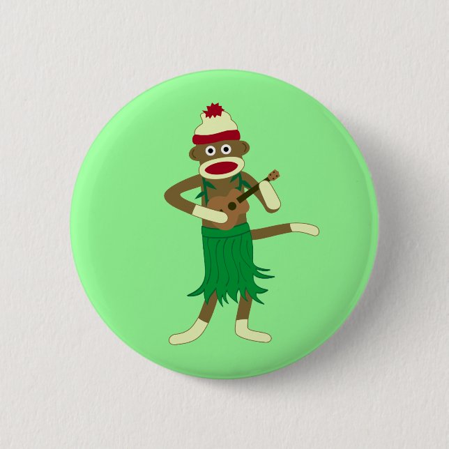 Sock Monkey Ukulele 6 Cm Round Badge (Front)
