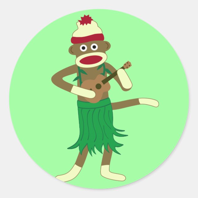 Sock Monkey Ukulele Classic Round Sticker (Front)