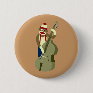 Sock Monkey Upright Bass Player 6 Cm Round Badge