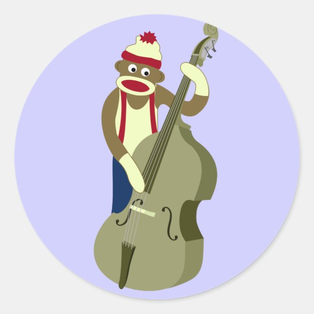 Sock Monkey Upright Bass Player Classic Round Sticker (Front)