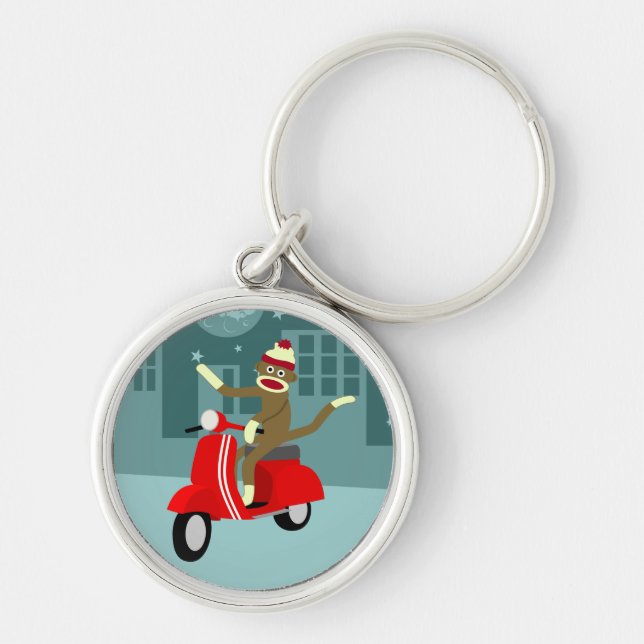 Sock Monkey Vespa Scooter Key Ring (Front)