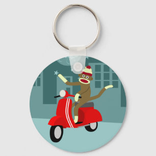 Sock Monkey Vespa Scooter Key Ring