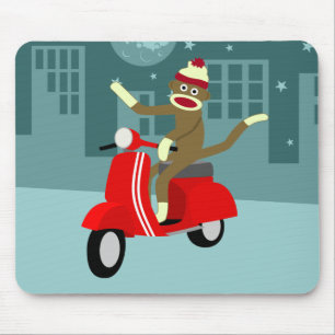 Sock Monkey Vespa Scooter Mouse Pad