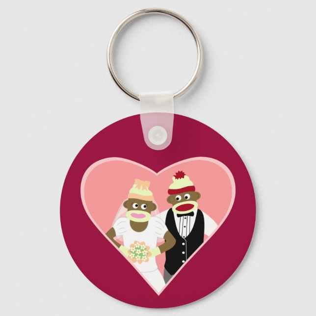 Sock Monkey Wedding Key Ring (Front)