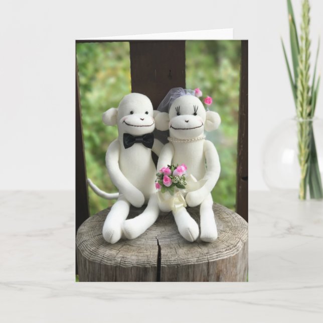 Sock Monkey Wedding(Pink) Greeting Card (Front)