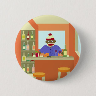 Sock Monkey Wine Taster 6 Cm Round Badge