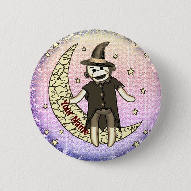 sock monkey witch  6 cm round badge (Front)