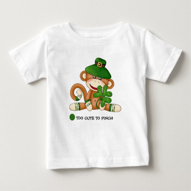 Sock Monkey with Shamrock St. Patrick's Day  Baby T-Shirt (Front)