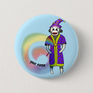 Sock Monkey Wizard  6 Cm Round Badge