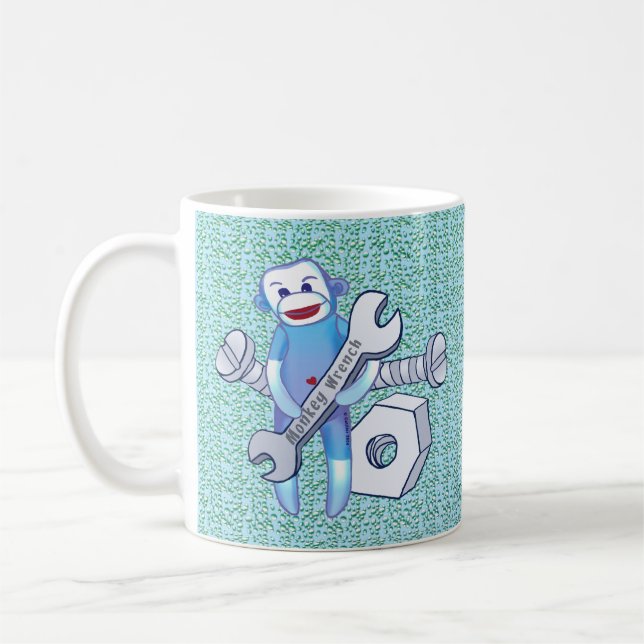 Sock Monkey wrench mechanic  mug (Left)