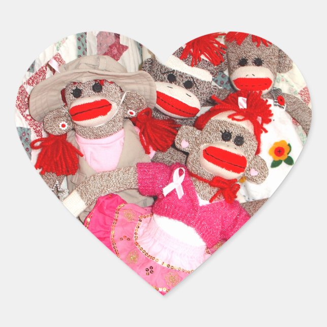 Sock Monkeys for the Cure Pink Heart Stickers (Front)