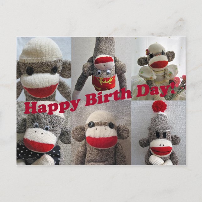 Sock Monkeys Happy Birthday Card (Front)