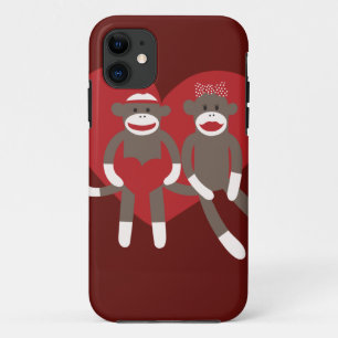 Sock Monkeys in Love Hearts Valentine's Day Gifts iPhone 11 Case