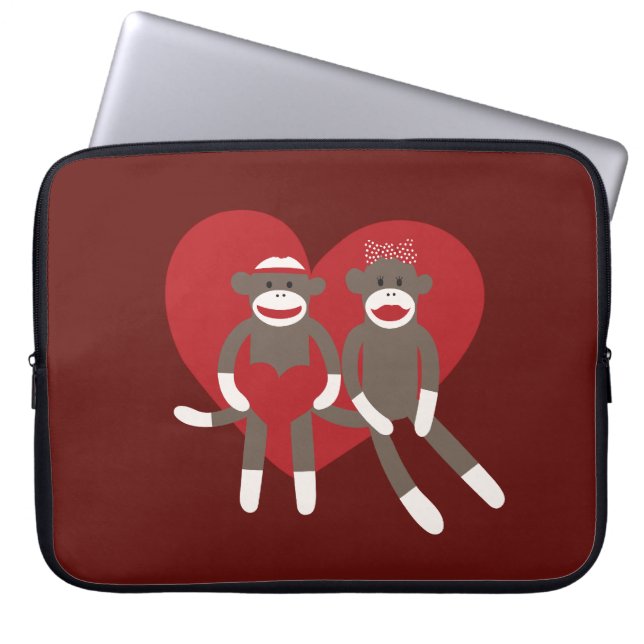 Sock Monkeys in Love Hearts Valentine's Day Gifts Laptop Sleeve (Front)