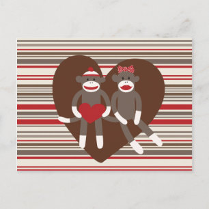 Sock Monkeys in Love Valentine's Day Heart Gifts Holiday Postcard