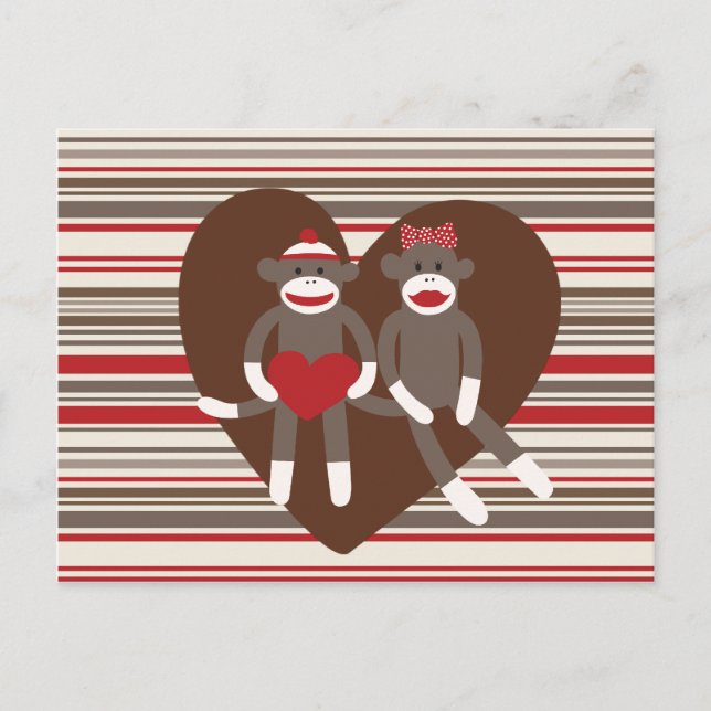 Sock Monkeys in Love Valentine's Day Heart Gifts Holiday Postcard (Front)