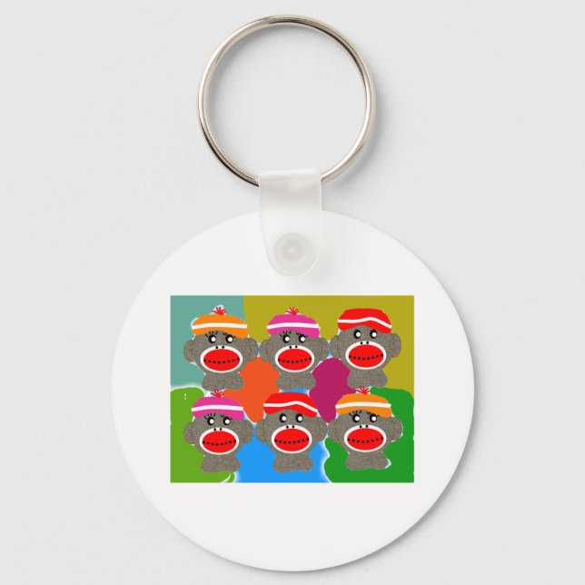 Sock Monkeys Pop Art Art Gifts Key Ring (Front)