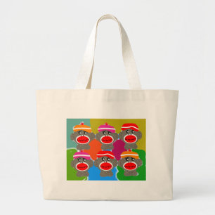 Sock Monkeys Pop ArtArt Gifts Large Tote Bag
