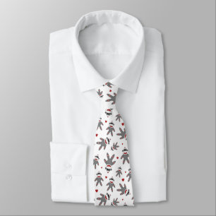 Sock Monkeys with Red Hearts Pattern Tie
