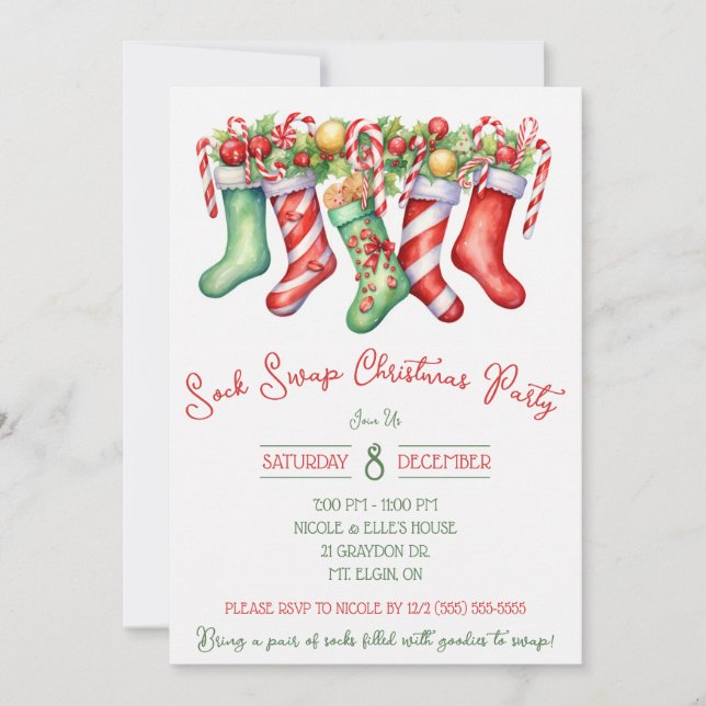 Sock Swap Christmas Party, Holiday Party Invitation (Front)