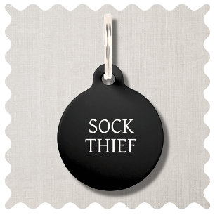 Sock Thief Modern Black Custom Dog Pet ID Tag
