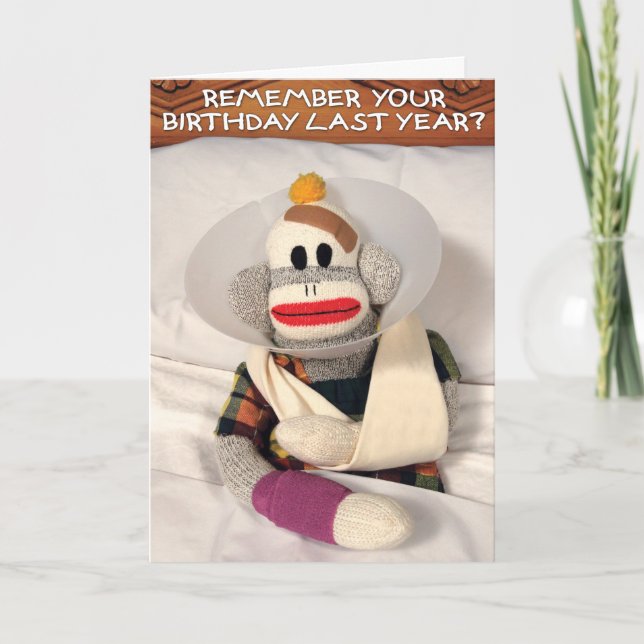 SockMonkey Birthday Adventure Card (Front)