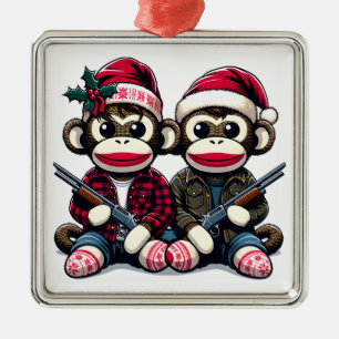 SockMonkey Hunter Brothers and their Angel Friend Metal Ornament