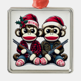 SockMonkey Hunter Brothers and their Angel Friend Metal Ornament