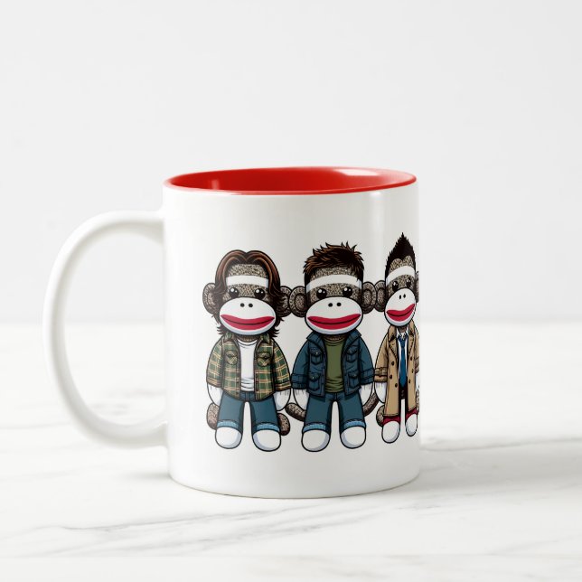 SockMonkey Hunter Brothers and their Angel Friend Two-Tone Coffee Mug (Left)
