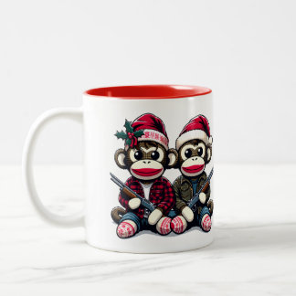SockMonkey Hunter Brothers At Christmas Two-Tone Coffee Mug