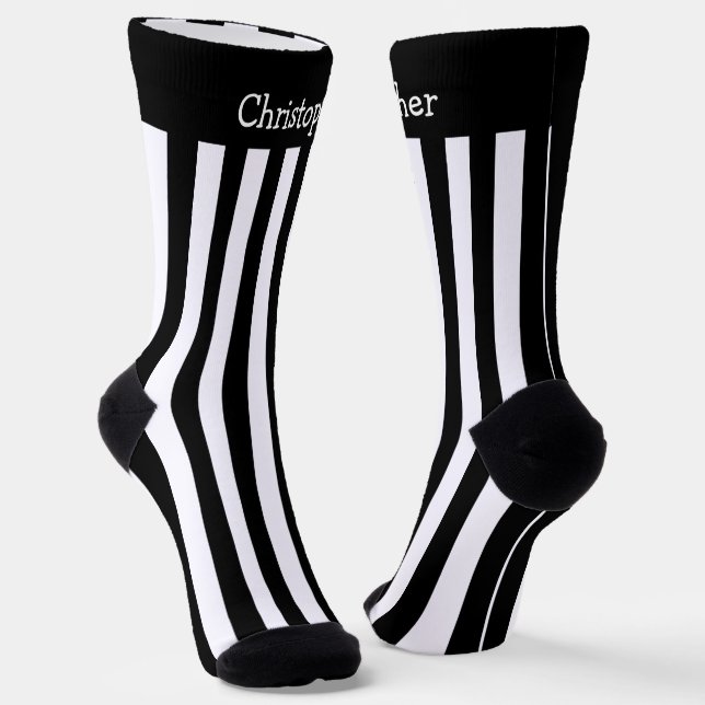 Socks Black And White Stripes Design (Angled)