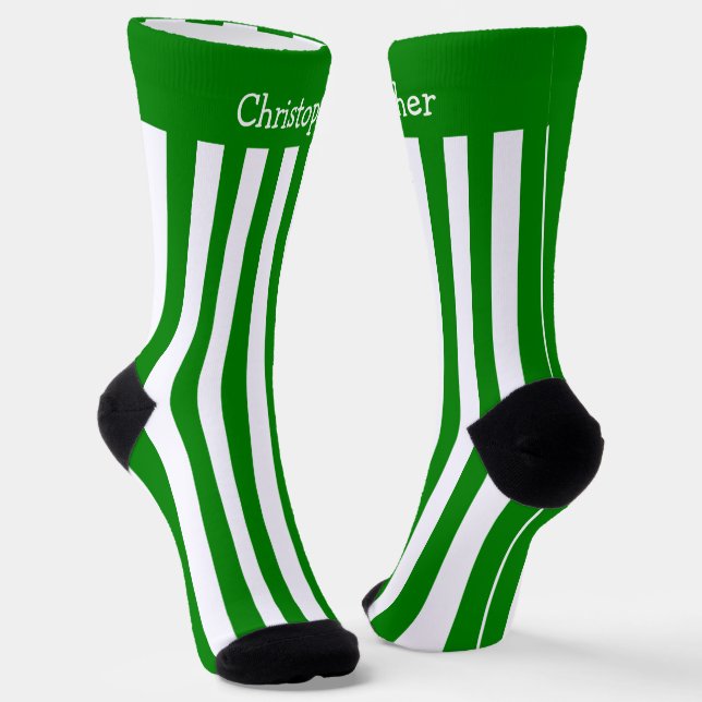 Socks Green And White Stripes Design (Angled)