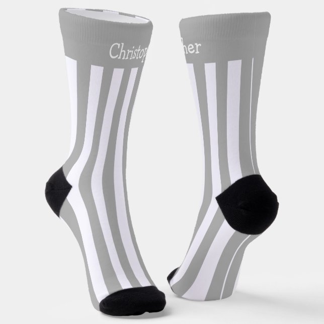 Socks Grey And White Stripes Design (Angled)
