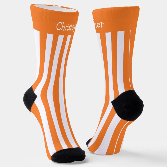 Socks Orange And White Stripes Design (Angled)