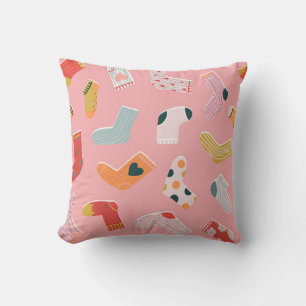 Socks seamless pattern. Cosy hand-drawn cartoon st Cushion
