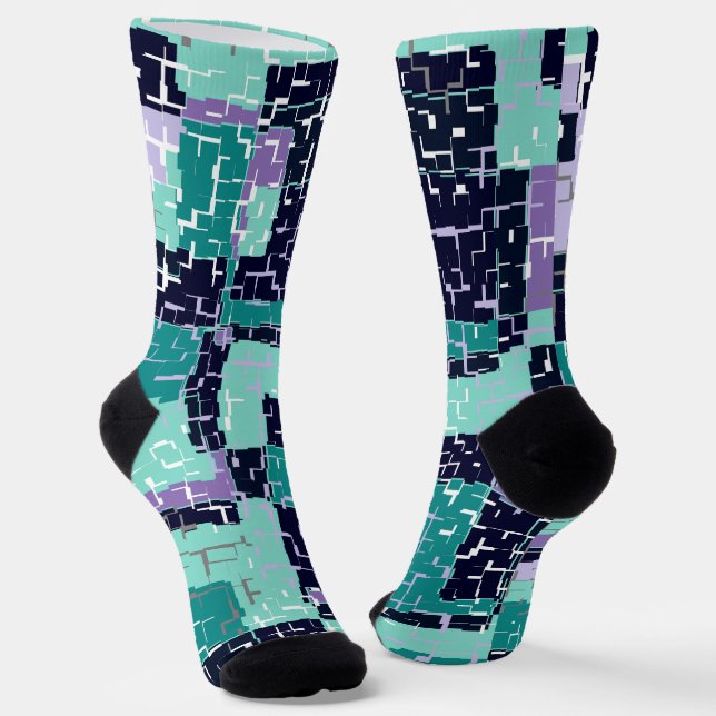 Socks With Green Purple and Black Abstract Pattern (Angled)