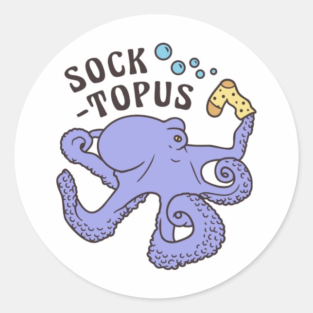 Socktopus Blue Octopus With Sock Funny Meme Classic Round Sticker (Front)