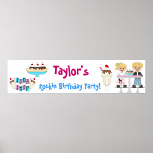 Soda Shop 50's Retro Birthday Party Banner Poster