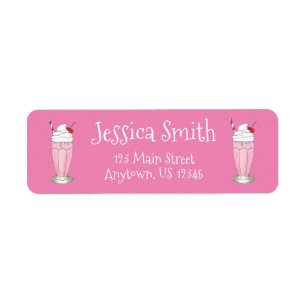 Soda Shoppe Strawberry Ice Cream Milkshake Shake Return Address Label